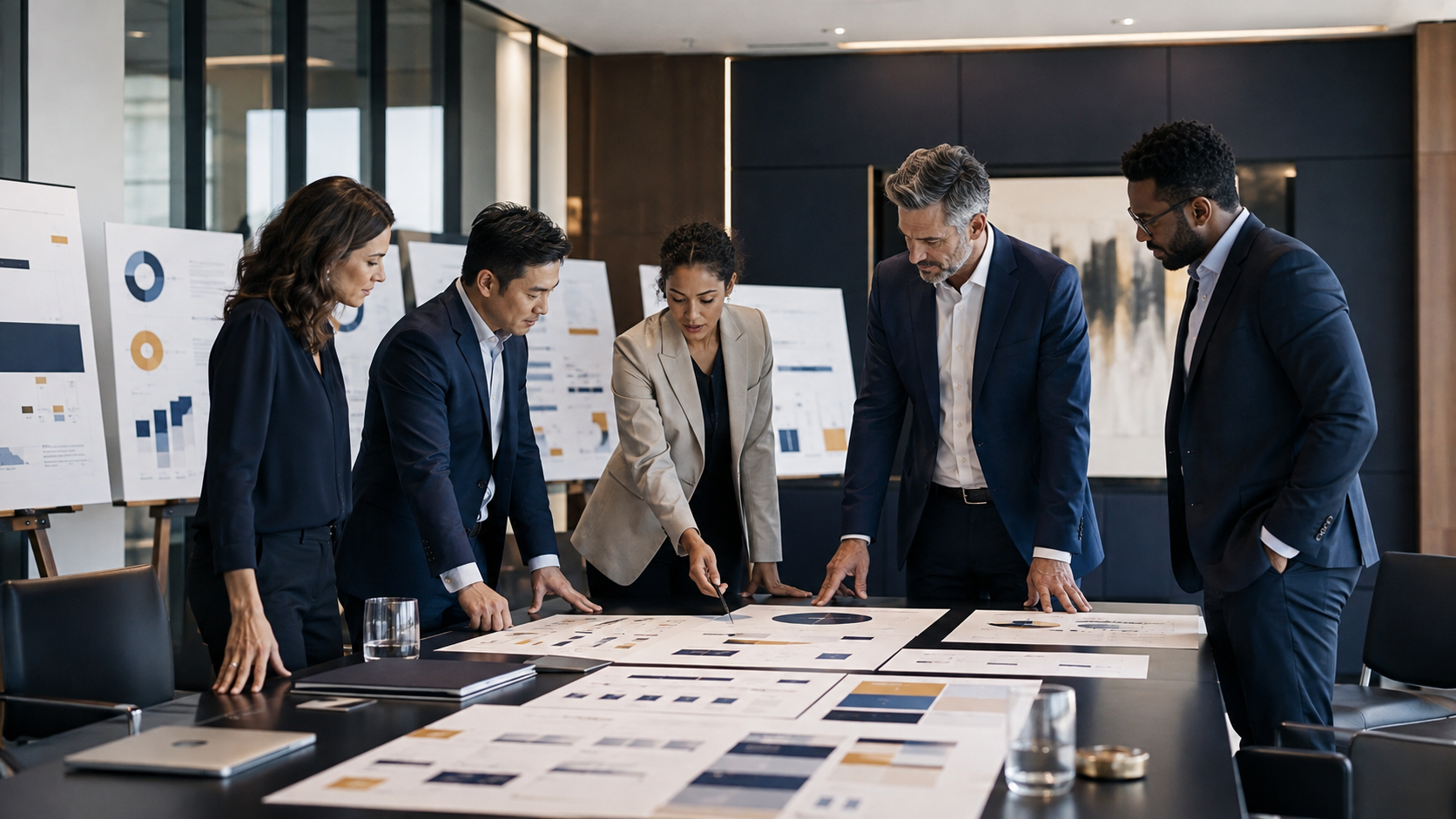 Consultants and client leaders reviewing project findings and results